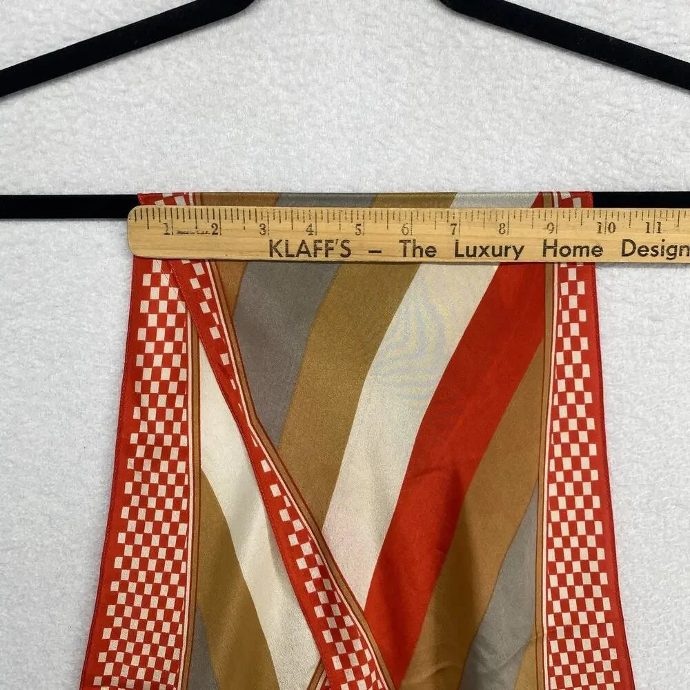 LIBERTY OF LONDON Scarf Silk Crepe de Chine Striped Check Orange England VTG